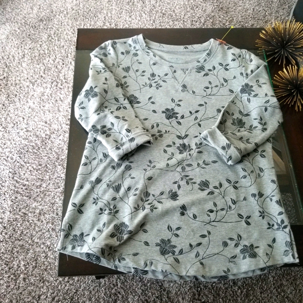 Karen Scott Sweatshirt Floral Sport Crewneck Gray